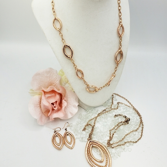 Rose Gold Necklace & Earrings (Set of 3) - Picture 1 of 5